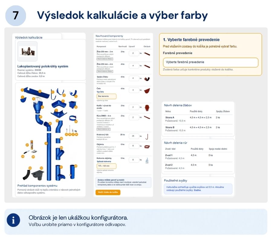 Konfigurátor odkvapov - ukážka - výber farby a pridanie do košíka